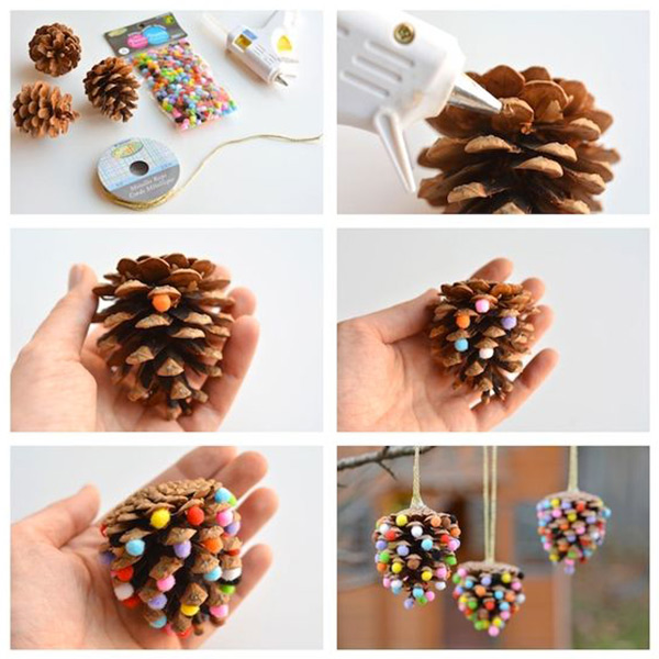 kideaz diy noel enfants pomme pin pompoms